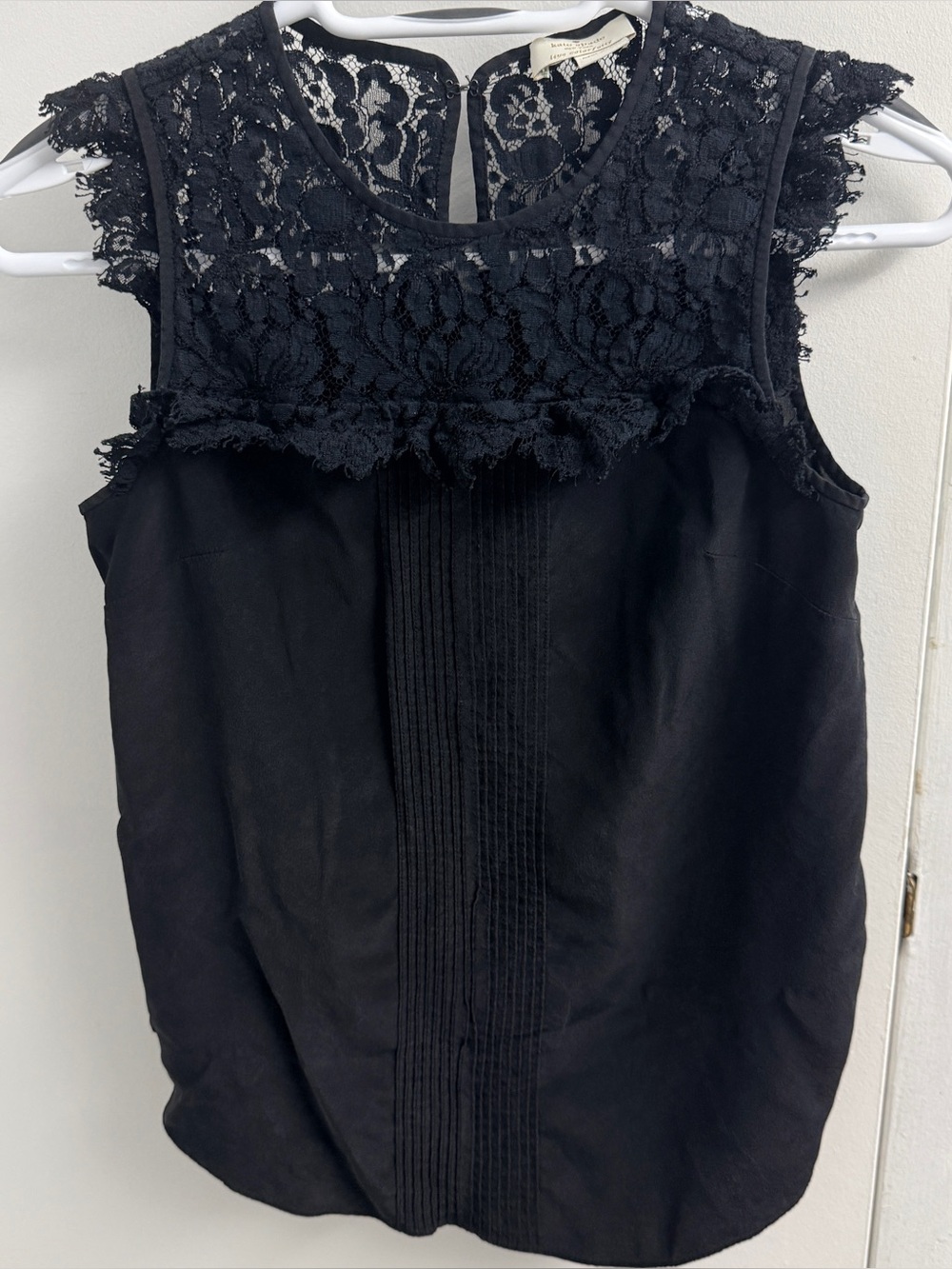 Kate Spade Black Lace Pin-Tuck Ruffle Blouse Keyhole Top (Size S)
